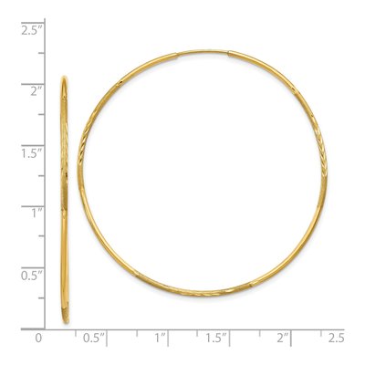 14K Yellow Gold 50mm Diamond-Cut Endless Hoop Earrings – view 4