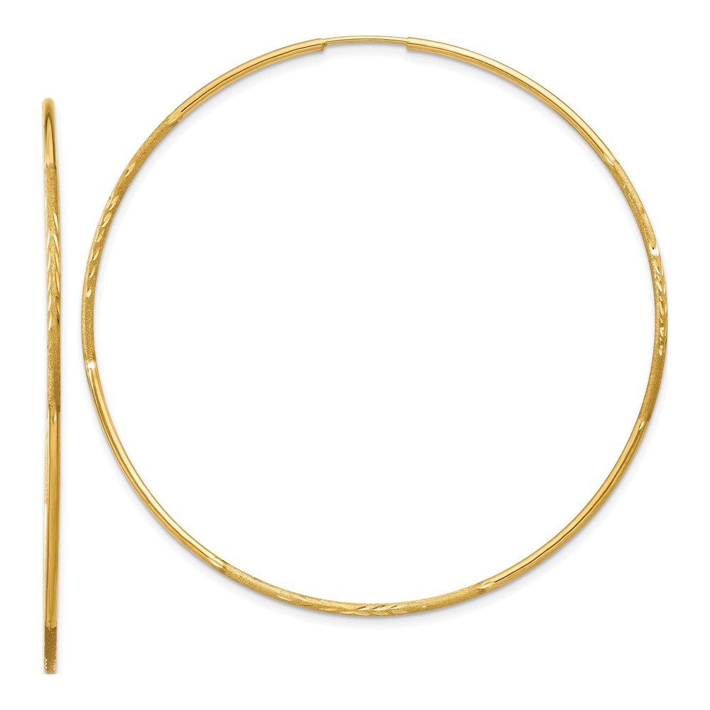 14K Yellow Gold Satin Diamond-Cut Endless Hoops