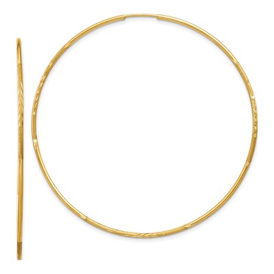14K Yellow Gold 60mm Diamond-Cut Endless Hoop Earrings