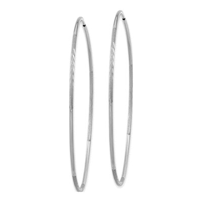 14K White Gold 60mm Diamond-Cut Endless Tube Hoop Earrings – view 2