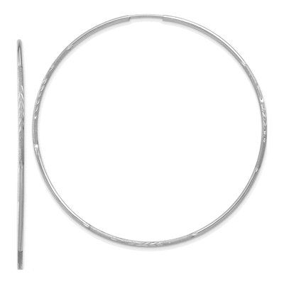 14K White Gold 60mm Diamond-Cut Endless Tube Hoop Earrings