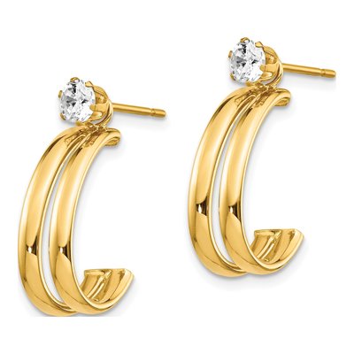 14K Yellow Gold 18mm CZ J- Hoop Earrings – view 4