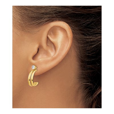 14K Yellow Gold 18mm CZ J- Hoop Earrings – view 5