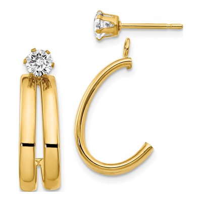14K Yellow Gold 18mm CZ J- Hoop Earrings