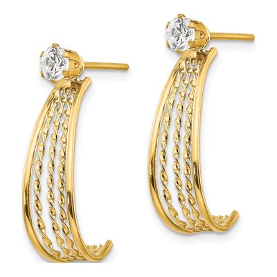 14K Yellow Gold J-Hoop Earring Jackets with CZ Studs – view 2
