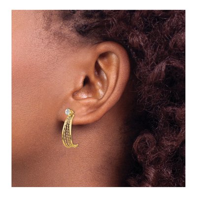14K Yellow Gold J-Hoop Earring Jackets with CZ Studs – view 3