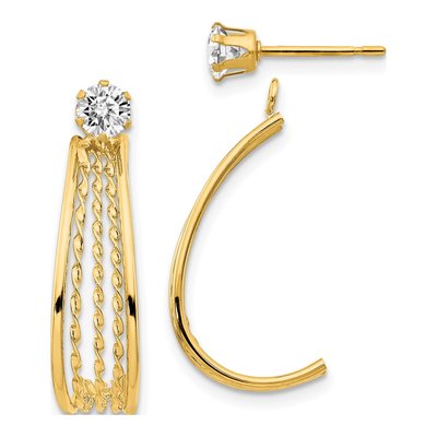 14K Yellow Gold 21mm CZ J- Hoop Earrings