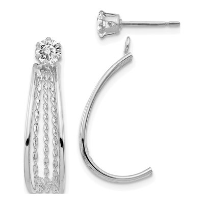 14K White Gold 21mm CZ Hoop Earrings