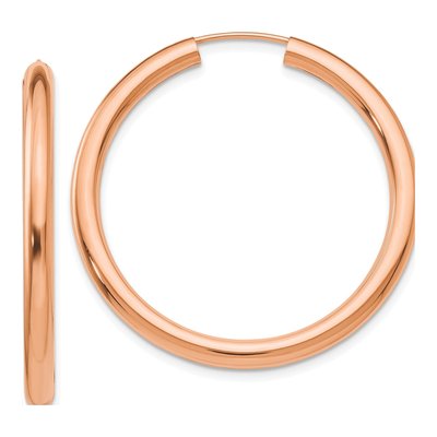 14K Rose Gold 35mm Endless Tube Hoop Earrings
