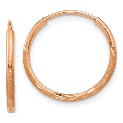 14K Rose Gold 16mm Diamond-Cut Endless Hoop Earrings