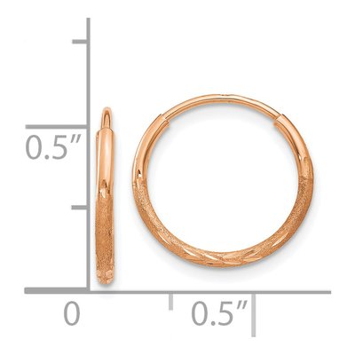 14K Rose Gold 14mm Diamond-Cut Endless Hoop Earrings – view 5