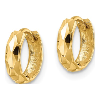14K Yellow Gold 9.5mm Diamond-Cut Huggie Hoop Earrings – view 3
