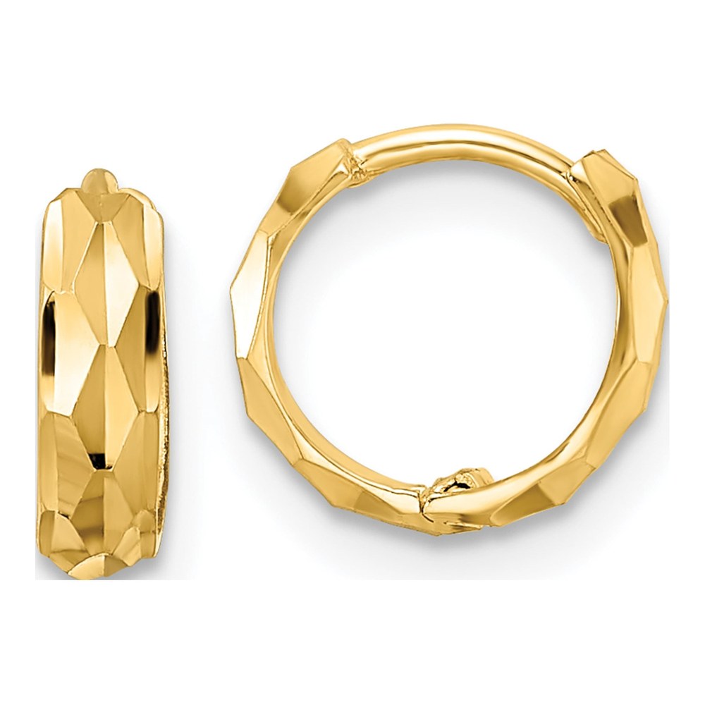 14K Yellow Gold 9.5mm Diamond-Cut Huggie Hoop Earrings