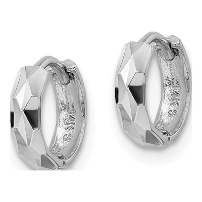 14K White Gold 9.5mm Diamond-Cut Huggie Hoop Earrings – view 3