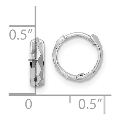 14K White Gold 9.5mm Diamond-Cut Huggie Hoop Earrings – view 5
