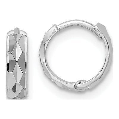 14K White Gold 9.5mm Diamond-Cut Huggie Hoop Earrings