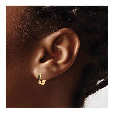 14K Yellow Gold 11mm Onyx & CZ Huggie Hoop Earrings – view 3