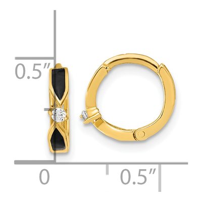 14K Yellow Gold 11mm Onyx & CZ Huggie Hoop Earrings – view 4