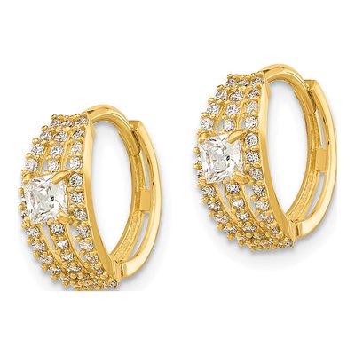 14K Yellow Gold 13mm CZ Huggie Hoop Earrings – view 2
