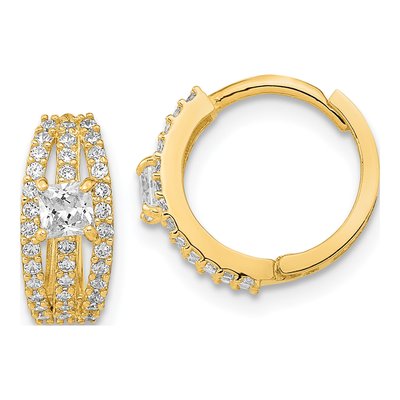 14K Yellow Gold 13mm CZ Huggie Hoop Earrings