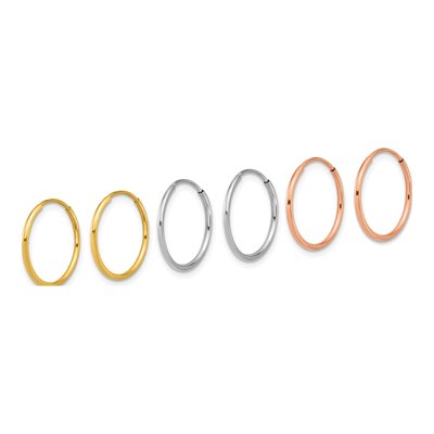 14K Tri-Color Gold Endless Tube Hoop Earrings 3-Pair Set – view 2