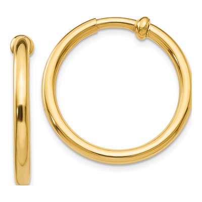 14K Yellow Gold 20mm Non-Pierced Tube Hoop Earrings