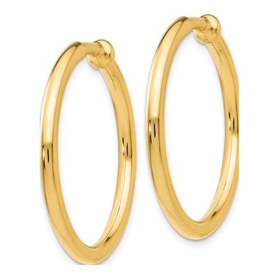 14K Yellow Gold 25mm Tube Non-Pierced Hoop Earrings – view 3