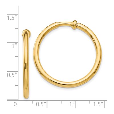 14K Yellow Gold 25mm Tube Non-Pierced Hoop Earrings – view 5
