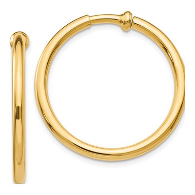 14K Yellow Gold 25mm Tube Non-Pierced Hoop Earrings
