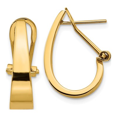 14K Yellow Gold 18mm Tapered J- Omega Back Hoop Earrings