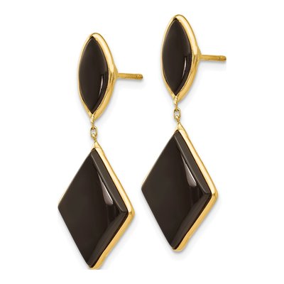 14K Yellow Gold Onyx Dangle Earrings – view 3