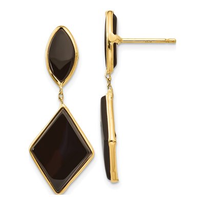 14K Yellow Gold Onyx Dangle Earrings