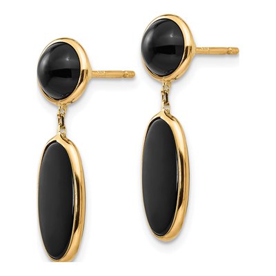 14K Yellow Gold Onyx Oval Dangle Earrings – view 2