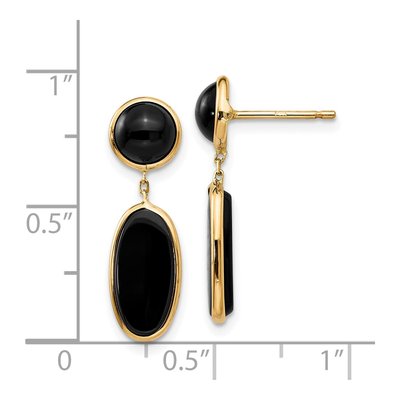 14K Yellow Gold Onyx Oval Dangle Earrings – view 4