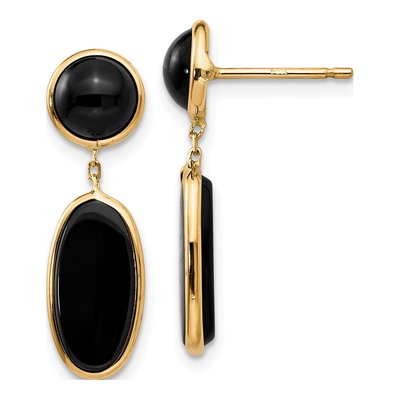 14K Yellow Gold Onyx Oval Dangle Earrings