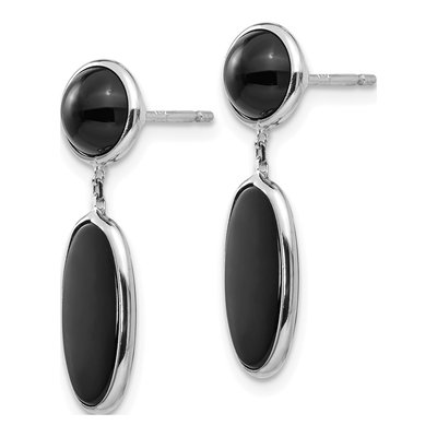 14K White Gold Onyx Oval Dangle Earrings – view 2