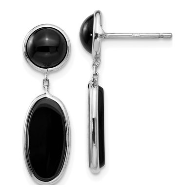 14K White Gold Onyx Oval Dangle Earrings