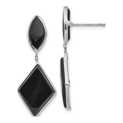 14K White Gold Onyx Dangle Earrings