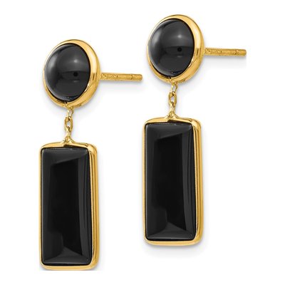 14K Yellow Gold Onyx Rectangle Dangle Earrings – view 3