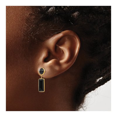 14K Yellow Gold Onyx Rectangle Dangle Earrings – view 4