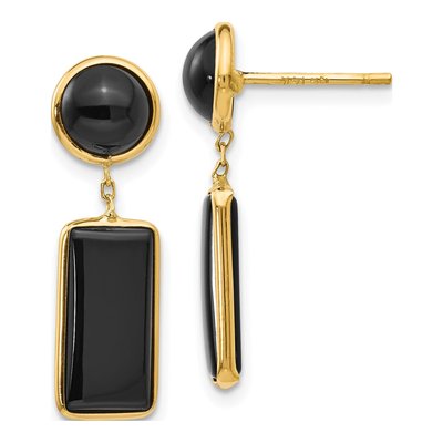 14K Yellow Gold Onyx Rectangle Dangle Earrings