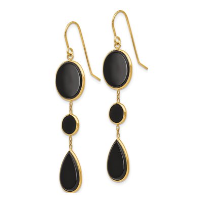 14K Yellow Gold Onyx Dangle Earrings – view 3