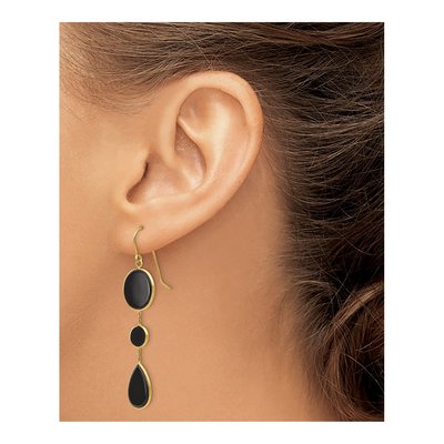 14K Yellow Gold Onyx Dangle Earrings – view 4