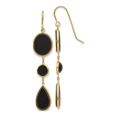 14K Yellow Gold Onyx Dangle Earrings