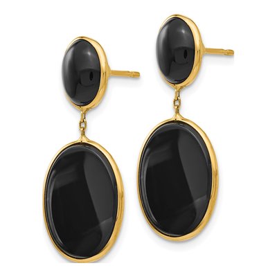 14K Yellow Gold Onyx Oval Dangle Earrings – view 3