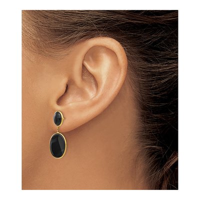 14K Yellow Gold Onyx Oval Dangle Earrings – view 4
