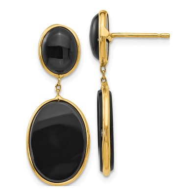 14K Yellow Gold Onyx Oval Dangle Earrings
