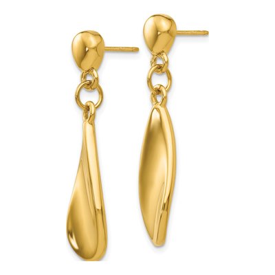 14K Yellow Gold Curved Teardrop Dangle Earrings – view 3
