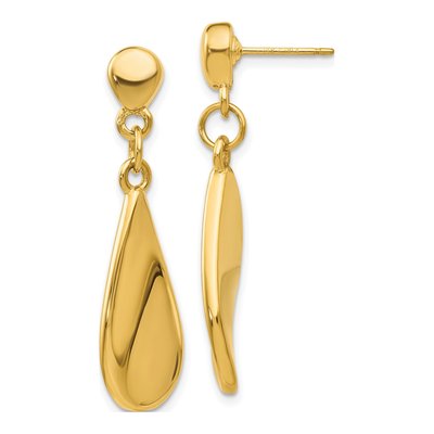 14K Yellow Gold Curved Teardrop Dangle Earrings