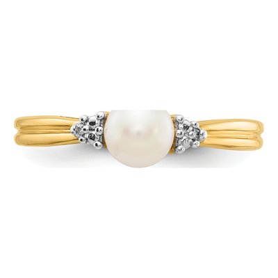 14K Yellow Gold Freshwater Cultured Pearl & Diamond Ring – view 5